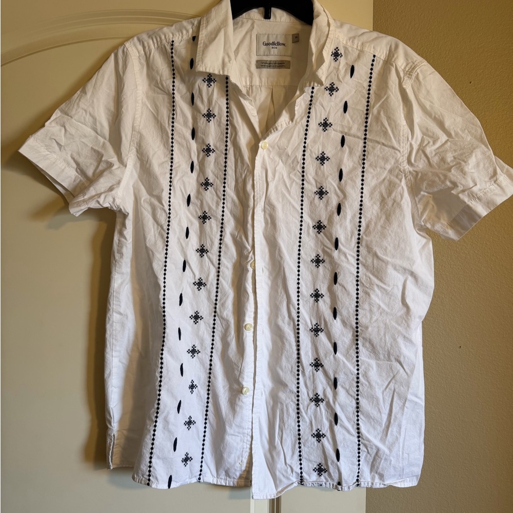 Goodfellow & Co White Shirt with Black Embroidery